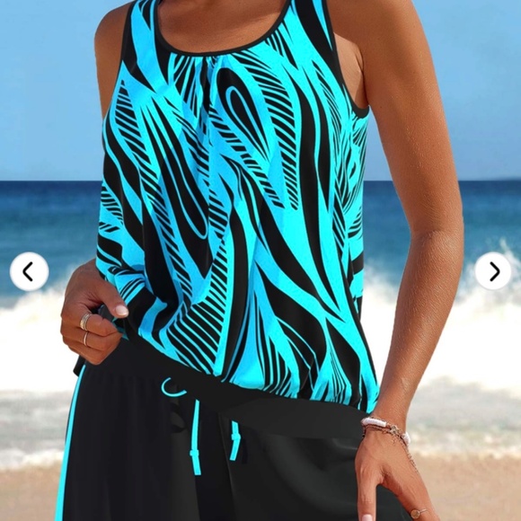 Patchwork Geometric Print Tankini Set - Picture 2 of 6